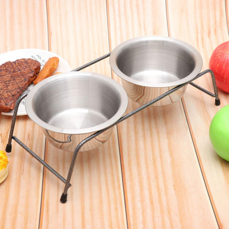 Balacoo Double Dog Bowl Stainless Steel Iron High Stand with Iron Frame Cat Pet Puppy Meal Water Food Bowl Fedding Supplies - PawsPlanet Australia