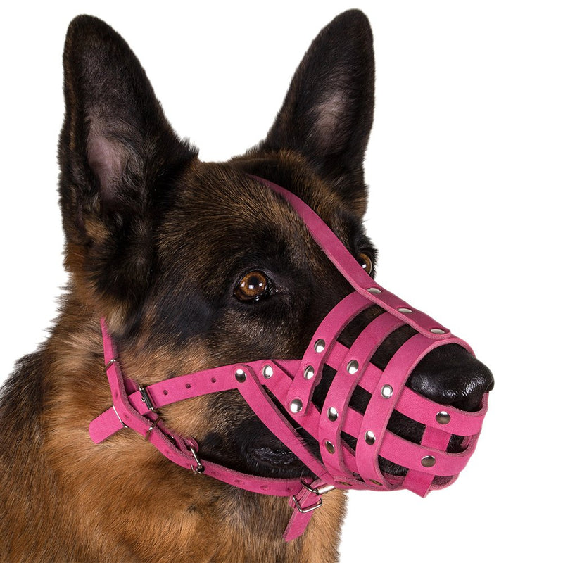 [Australia] - CollarDirect Leather Dog Muzzle German Shepherd Dalmatian Doberman Setter Basket Medium Large Breeds Pink Gray L 