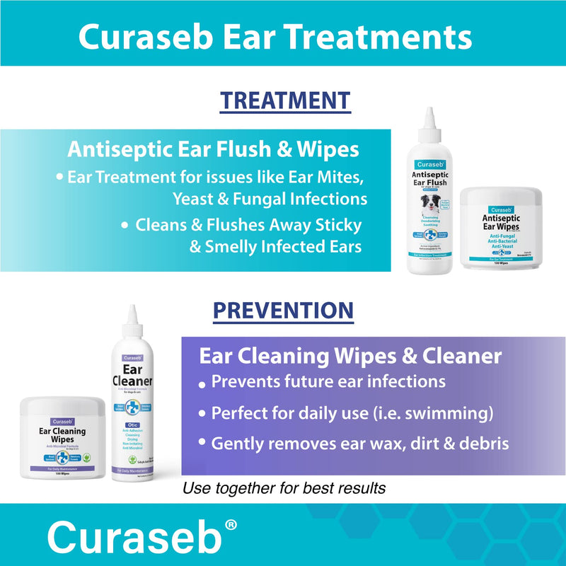 Curaseb Cat & Dog Ear Infection Treatment Wipes – Treats Infected Ears, Inflammation & Itchiness – Cleans & Deodorizes - Veterinary Strength – 100 Wipes - PawsPlanet Australia