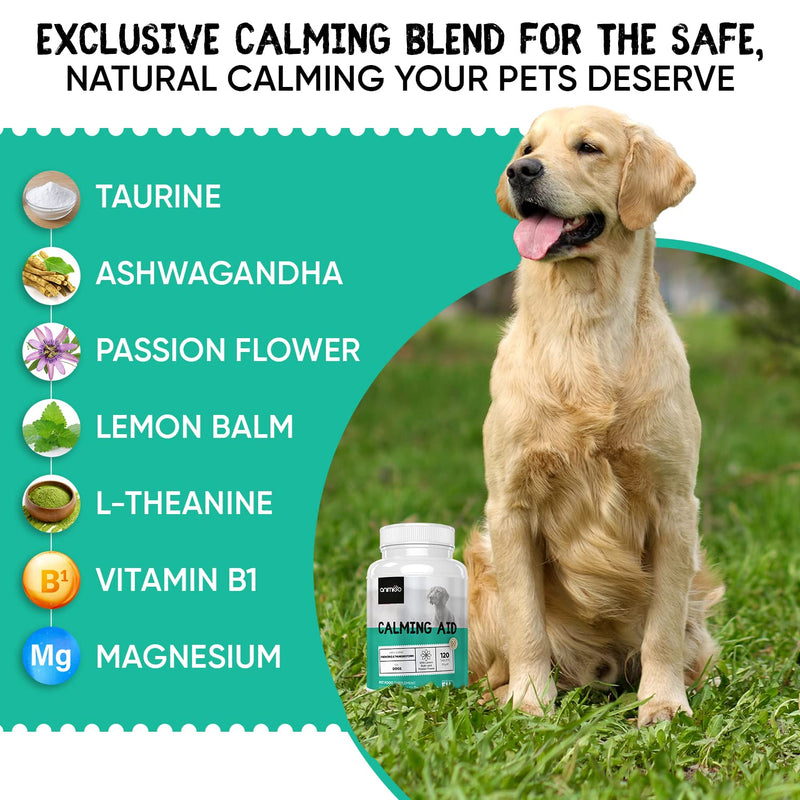 Natural, Non-addictive Dog Calming Tablets With Vit B1 - 120 - Beef Flavour - Ashwagandha & Passion Flower - Effective, Calming Dog Tablets For Separation, Loud Noise, Travel, Grooming & Nervous Dog - PawsPlanet Australia