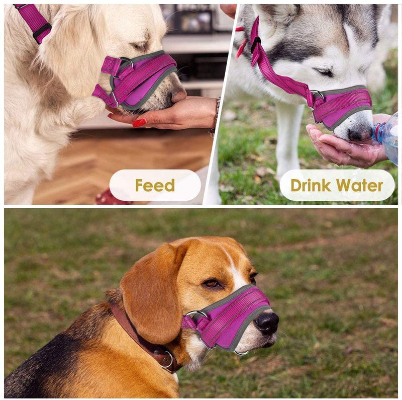 Nasjac Dog Muzzle, Soft Muzzle Medium Dogs to Prevent Biting Anti-Barking Stop Chewing Food Adjustable Dog Mouth Guard, Durable Small Large Dog Muzzles S Fuchsia - PawsPlanet Australia