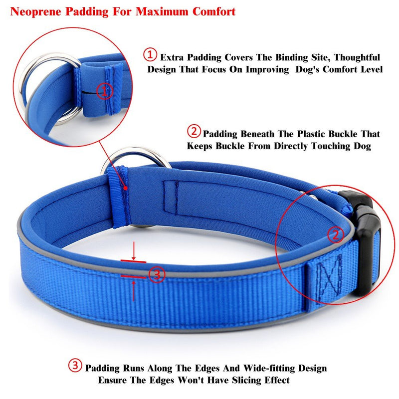 [Australia] - Pioneer Petcore Reflective Neoprene Padded Dog Collar,Running Dog Collar,Premium Quality Sports Collar,Soft and Comfortable for Active Dogs XL |23.6-27.5"×1.34" Blue 