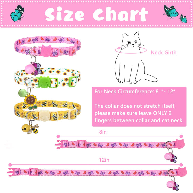 VKPETFR Breakaway Cat Collars - 3 Pack Adjustable Safety Kitten Collars - Spring Decoration for Girl Boy Cats Puppy and Small Pets Vitality - PawsPlanet Australia
