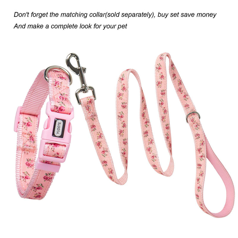 YUDOTE Floral Pattern Dog Leash with Comfortable Neoprene Padded Loop Handle and D-Ring for Daily Walking with Active Small to Medium Female Breeds, Pink M:2cm Width, 120cm Length Floral Pattern in Pink - PawsPlanet Australia