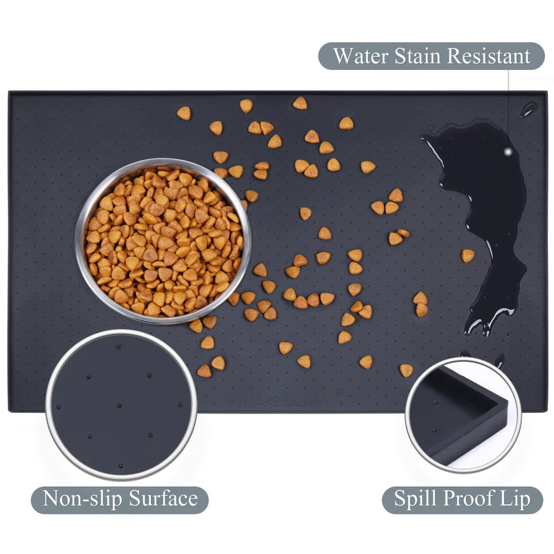 VIVAGLORY Feeding Mat for Dogs Cats Silicone Non Slip Pet Bowl Mat Waterproof Food Food-Grade Food Placemat with Lip, S, Black Small(48x30cm) - PawsPlanet Australia