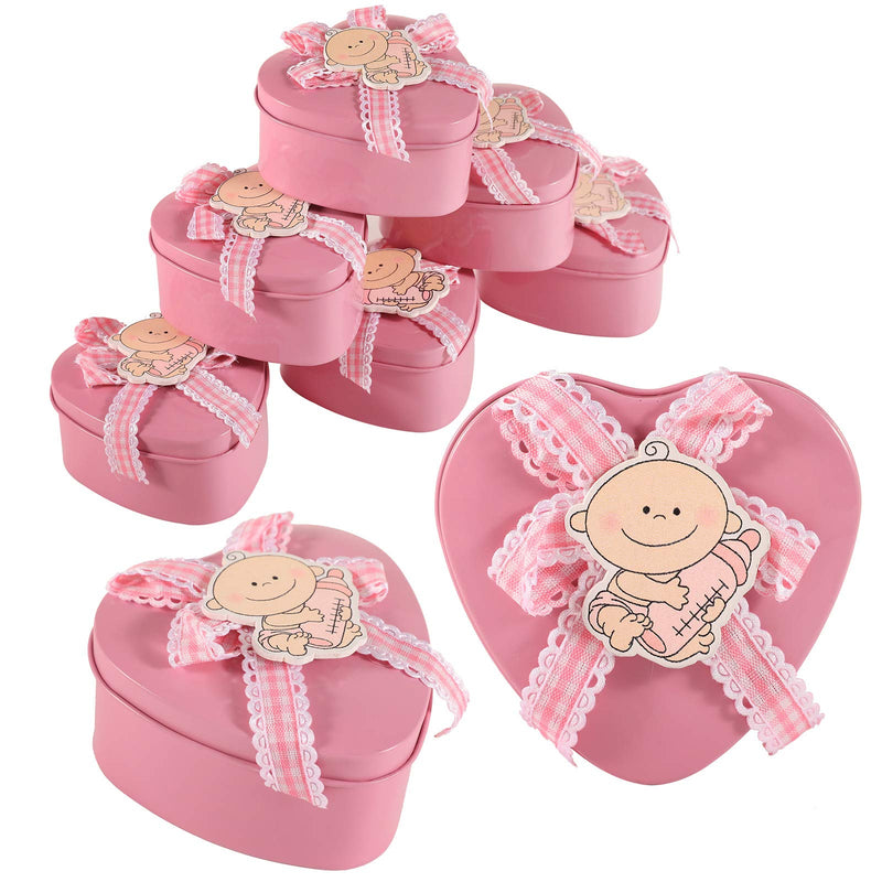 12-Pack Metal Pink Baby Shower Candy Box for Girl, Baby Shower Favor Box, Candy Box Gifts for Kids Birthday Baby Shower Party Favors Festive Decorations (Pink, Heart Shape 12pcs) - PawsPlanet Australia