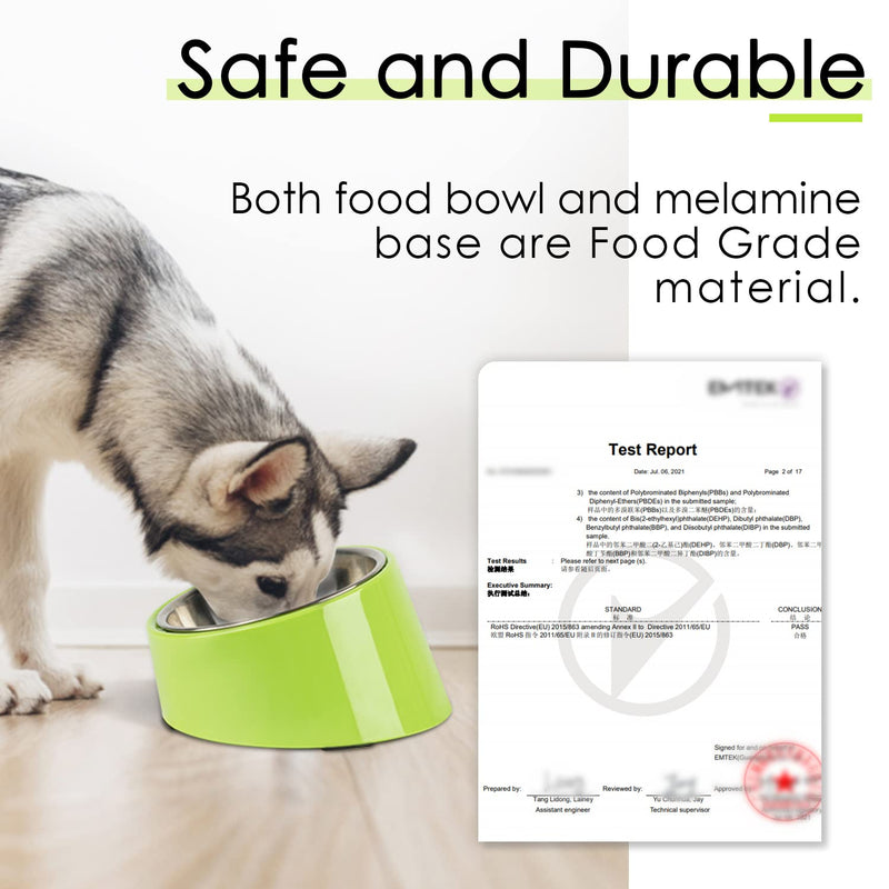 SUPERDESIGN Mess Free 15° Slanted Bowl for Dogs and Cats, Tilted Angle Bulldog Bowl Pet Feeder, Non-Skid & Non-Spill, Easier to Reach Food L/600ml Green L/3 Cup - PawsPlanet Australia