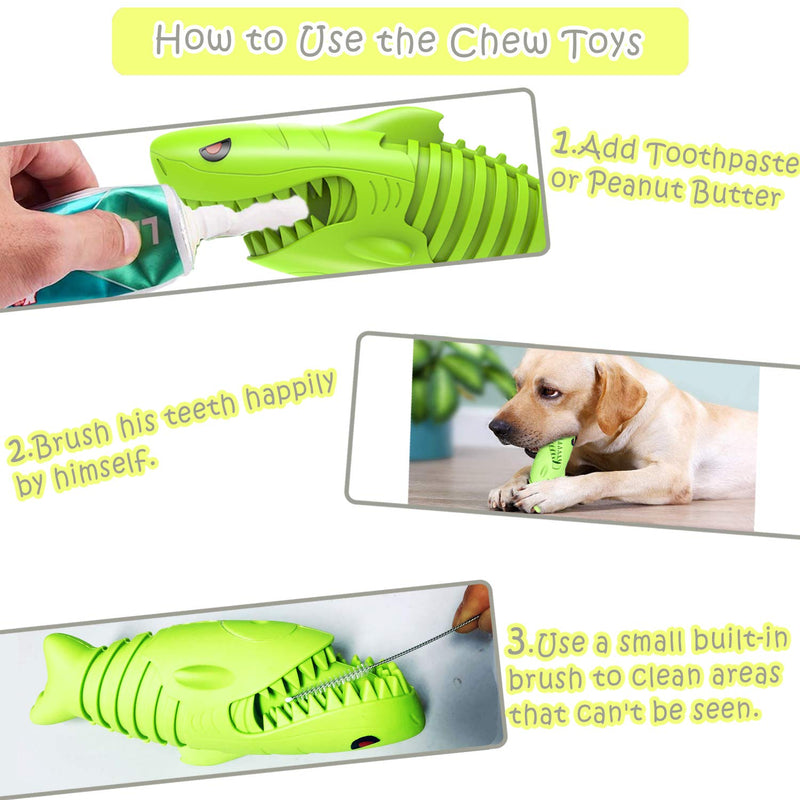 Dog Chew Toys for Aggressive Chewers Large Breed, Dog Squeaky Toy, Dog Toothbrush Stick, Toughest Natural Rubber Dogs-Teeth Cleaning Toys Dental Oral Care for Medium Large Dogs Puppy (Shark Shape) Grass Green - PawsPlanet Australia