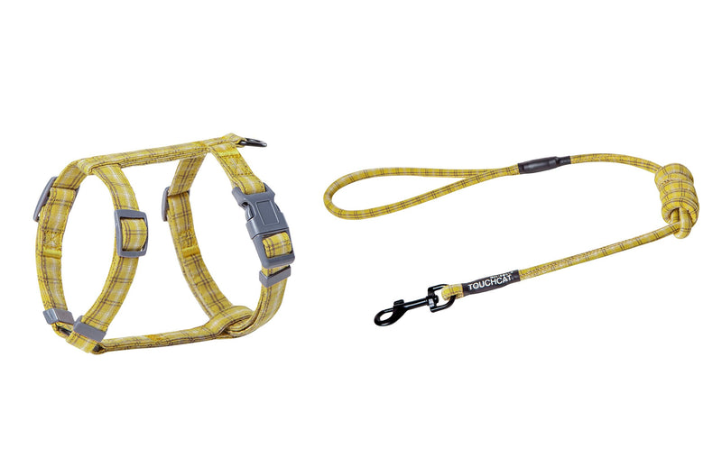 Touchdog TOUCHCAT Cat Harness and Leash Cat Set Walking Adjustable Soft Mesh Escape ProofBest for Kitten Walking (10MM-S, PLAID YELLOW) 10MM-S - PawsPlanet Australia