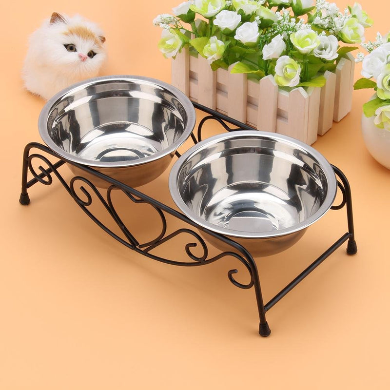 Jadeshay Dog Bowls - Dog Cat Food and Water Bowls Stands Feeder Dishes with 2 Stainless Steel Bowls Shelf Stand - PawsPlanet Australia