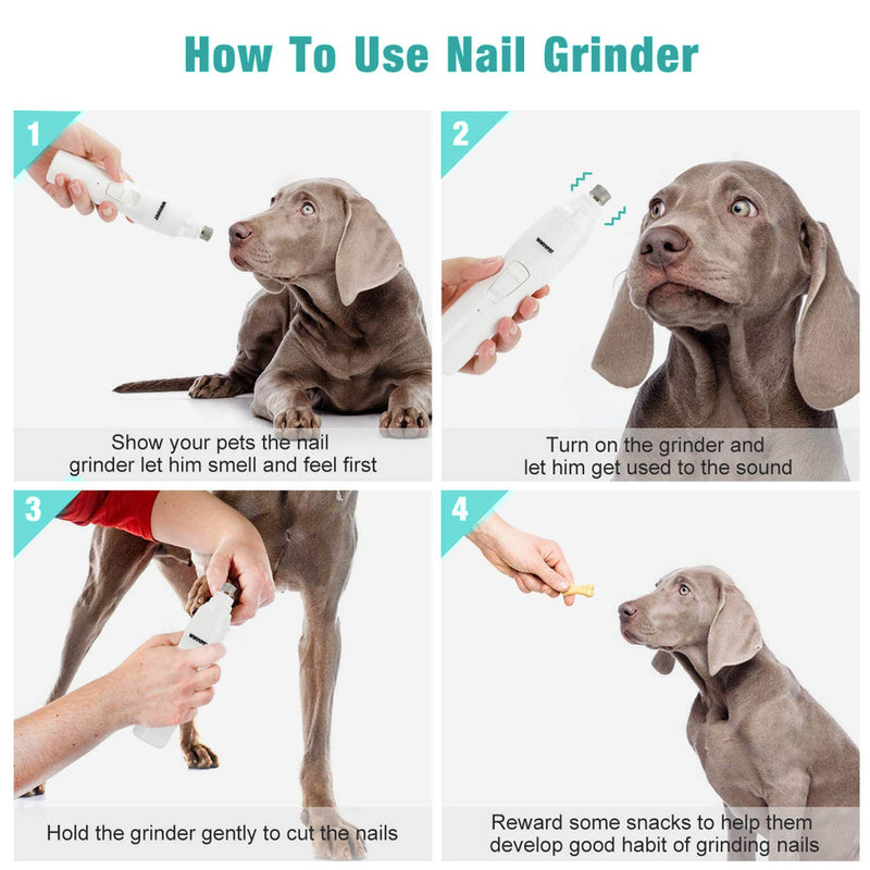 Pet Nail Grinder with 2 Grinding Wheels, Low Noise & More Powerful Dog Nail Clipper, Electric Pet Nail Trimmer File, Painless Paw Claw Care, Quiet USB Rechargeable Grooming Tool for L/M/S Dog/Cat/Bird White - PawsPlanet Australia