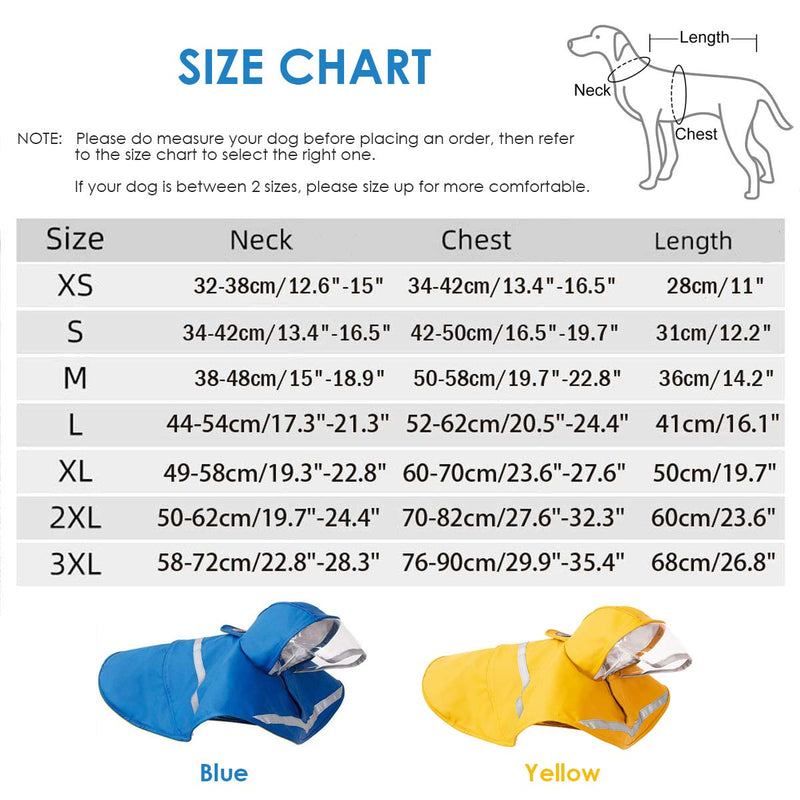 Reflective Dog Raincoat with Hood & Harness Hole for Small Medium Large Dog Puppy, Waterproof Hoodie Rain Jacket Poncho Clothes with Storage Bag,Magic Tape Closure Adjustable, Easy to Use X-Small Blue - PawsPlanet Australia