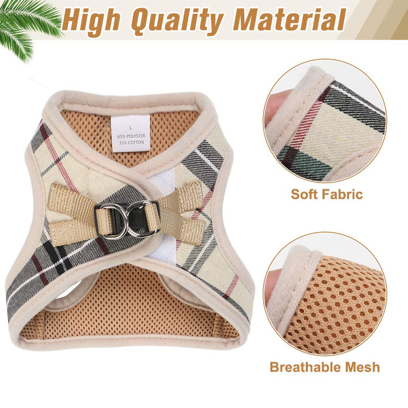 PUPTECK Escape Proof Cat Harness and Leash Set for Medium and Large Kitten Kitties with Classic Plaid Pattern, Breathable and Soft for Outdoor Walking Adjustable Chest Strap, Beige M: Chest: 13-15" - PawsPlanet Australia