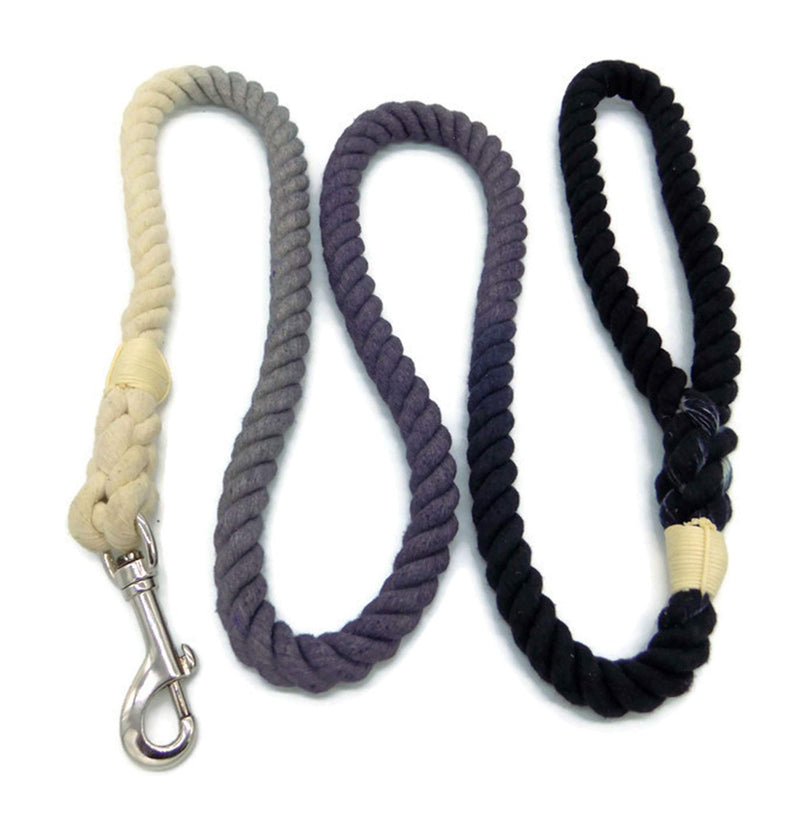 Sier 5ft Ombre Rope Dog Leash Braided Cotton Heavy Duty Strong Durable Multi-Colored Black Grey - PawsPlanet Australia