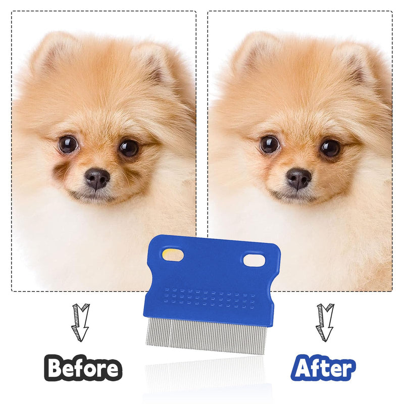 Flea comb for dogs and cats, professional dog combs, pet comb for removing fleas, pet comb, stainless steel lice comb, pet tear stain remover combs, dog cat care comb (blue) - PawsPlanet Australia