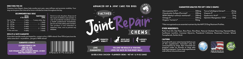 Joint Repair Advanced Hip & Joint Supplement for All Dogs. Naturally Relieves Arthritis, Pain & Inflammation. Extra Strength Chews: Glucosamine, Chondroitin, MSM, Turmeric & Omega 3. Made in USA 120 - PawsPlanet Australia