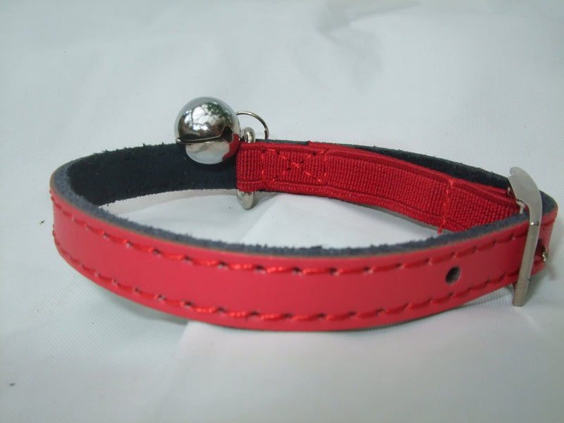 CATS Leather kitten collar pink, blue,red, brown black safety elastic (red) red - PawsPlanet Australia