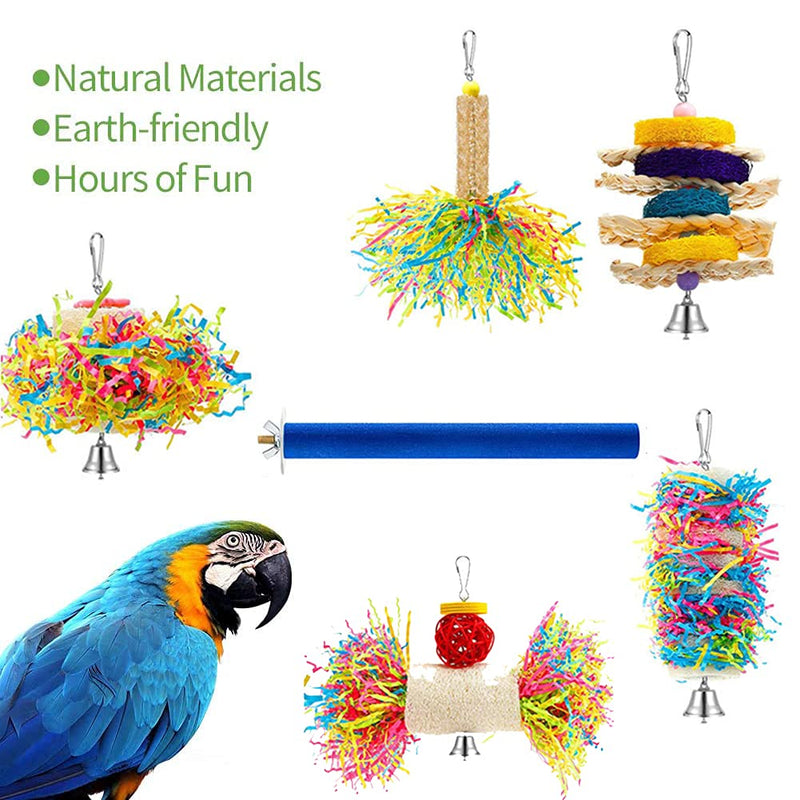 6 Pack Bird Shredding Toys,Parrots Chewing Hanging Toys,Bird Cage Accessories Parrot Cage Shredder Toys,Station Stick Foraging Toys for Small Parakeets Love Bird Cockatiel Finch Conures - PawsPlanet Australia