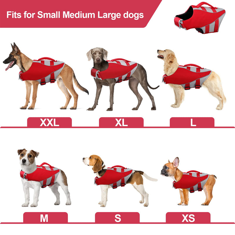 Kuoser Dog Life Jacket, Adjustable Dog Life Vest with Reflective Piping Ripstop Dog Lifesaver Pet Life Preserver with High Flotation for Small Medium and Large Dogs at The Pool, Beach,Boating X-Small Red - PawsPlanet Australia