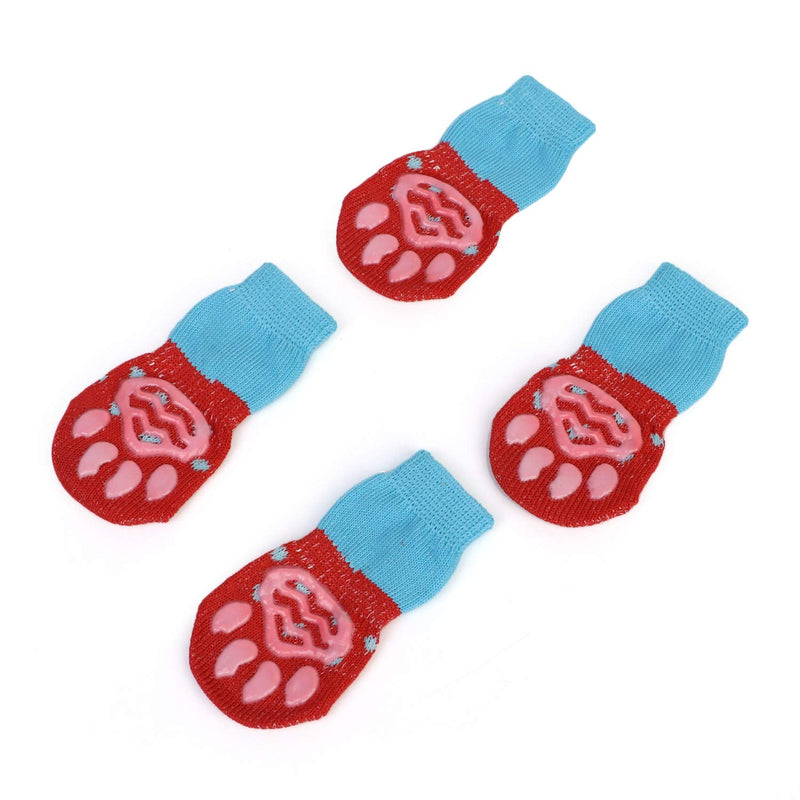 Gresunny 4pcs Anti-Slip Dog Socks Pet Socks with Rubber Reinforcement Knit Cats Dogs Boots Dog Slipper Socks Paws Stop Licking Paw Protector for Indoor Wear Red S - PawsPlanet Australia