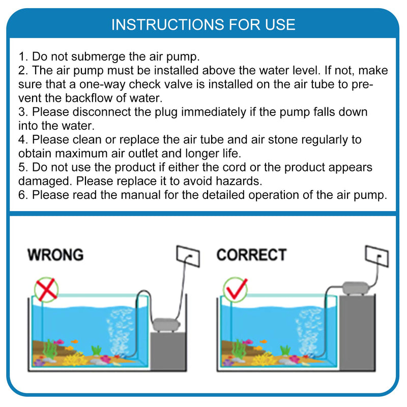 Insputer Aquarium Air Pump, Fish Tank Air Pump Adjustable Air Valve, Fish Bowl with Air Tube Air Bubbler Stone Check Valve Up to 1-80 Gallon Tank 1 Outlet - PawsPlanet Australia