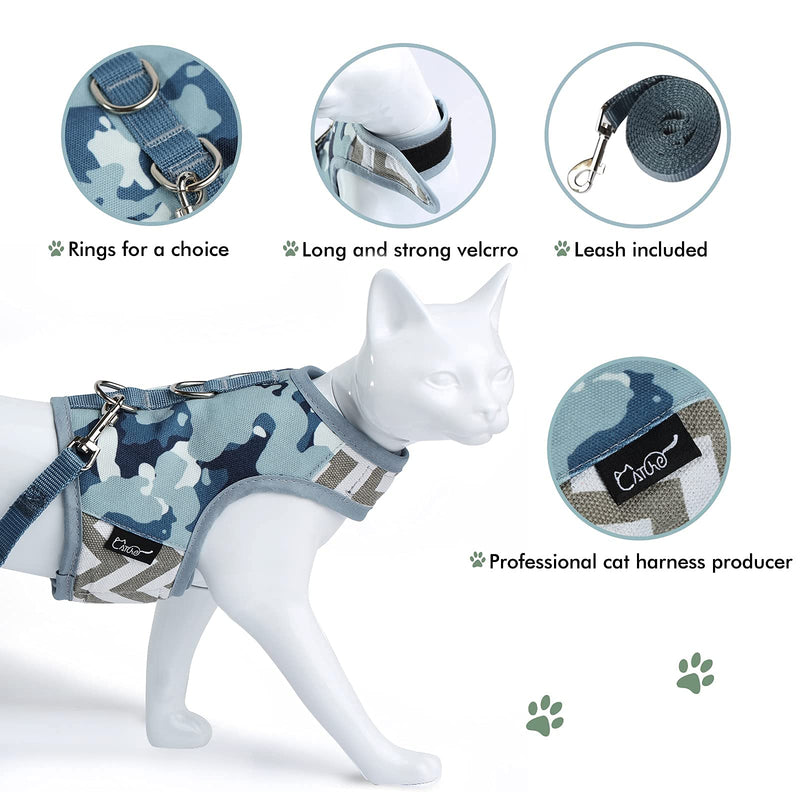 Yizhi Miaow Escape Proof Kitten Harness with Leash X-Small, Adjustable Kitten Walking Jackets, Padded Kitten Vest Grey Camo - PawsPlanet Australia