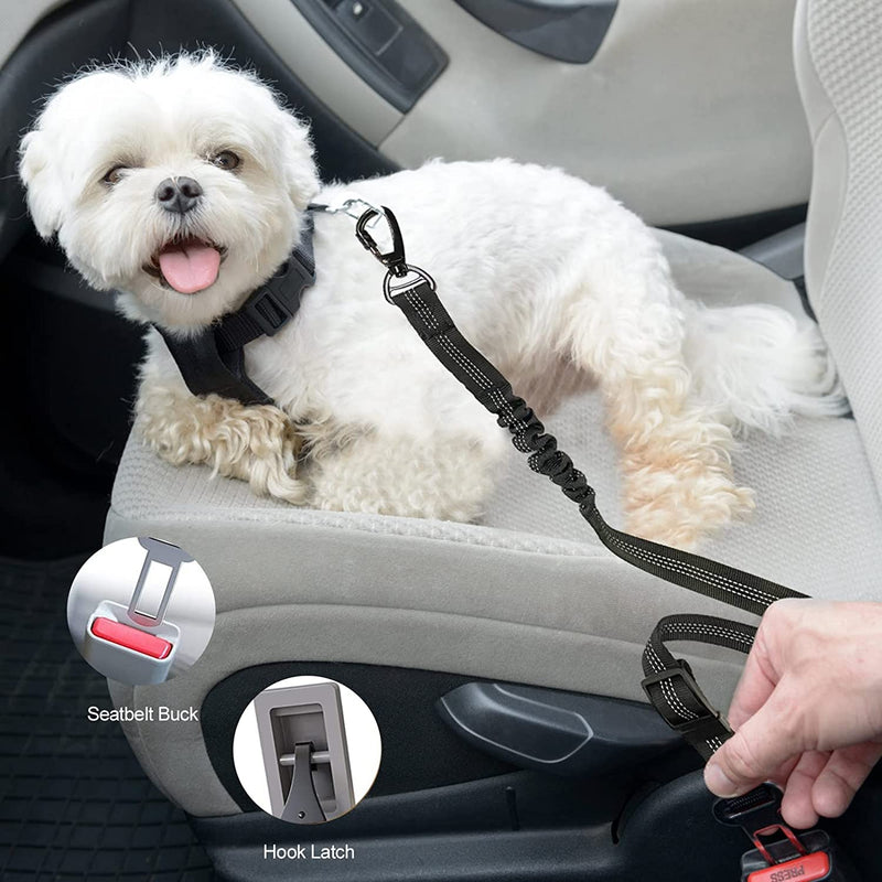 Firschoie dog car seat belt, 3-in-1 dog belt for the car, dog seat belt with elastic shock absorption, thick zinc alloy, double secure bolt hook and double buckle - PawsPlanet Australia