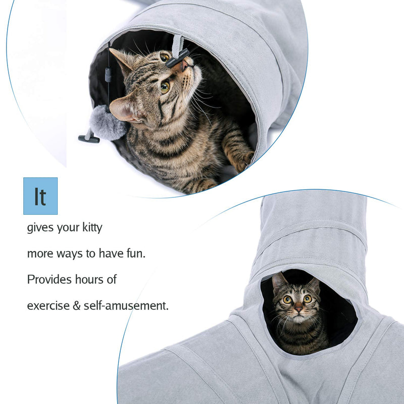 [Australia] - PAWZ Road Cat Tunnel 3 Way Collapsible Crinkle Cat Play Tube with Detachable Dangling Ball 10.5 Inches in Diameter for Cat, Kitties, Rabbit and Small Puppy Gray 