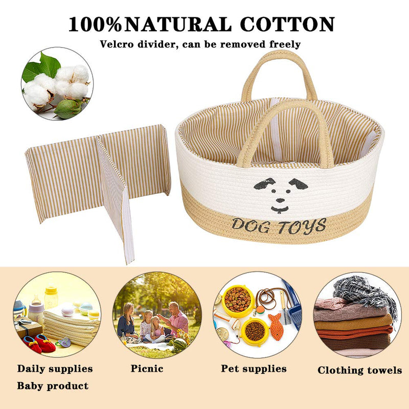 SABAN Dog Toy Box, Personalised Dog Toy Box, Dog Toy Basket, Box for Dog Toys, Dog Toy Box Storage, Storage Box Chest Organizer for Dog Toys - with Wooden Handle - Rectangle - Brown & white 38x26x18cm - PawsPlanet Australia