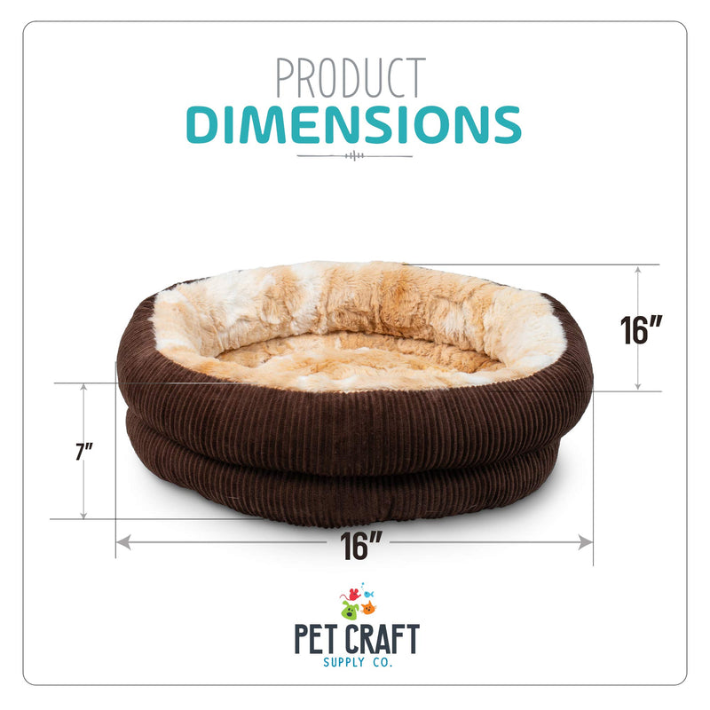 [Australia] - Pet Craft Supply Round Cat Bed - Cute and Comfortable Self Warming Plush Calming Cat Bed for Indoor Cats 