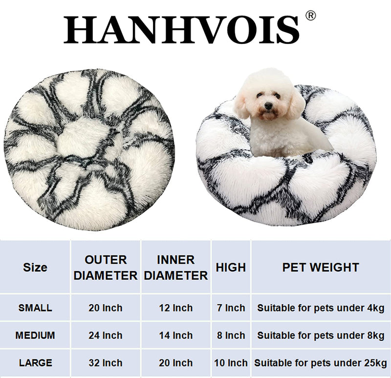 Round Calming Dog Beds for Small Dogs Donut Washable Cat Bed Soft Fluffy Warming Pet Sleeping Bed, Non Slip Bottom 20'' Black White Plaid 20 Inch - PawsPlanet Australia