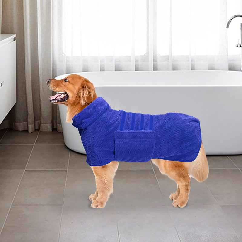 Geyecete Dog Drying Coat -Dry Fast Dog Bag - Dog Bathrobe Towel - Microfibre Fast Drying Super Absorbent Pet Dog Cat Bath Robe Towel,Luxuriously Soft, X-Small Blue(Pineapple grid) - PawsPlanet Australia