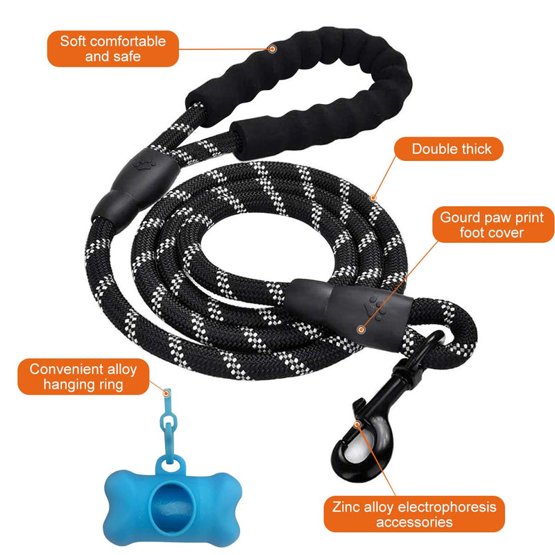 BoloShine Dog Lead with Comfortable Padded Handle and Highly Reflective Threads, Nylon Dog Leash with Dog Poo Bags & Dispenser, Dog Lead for Small, Medium and Large Dogs - PawsPlanet Australia