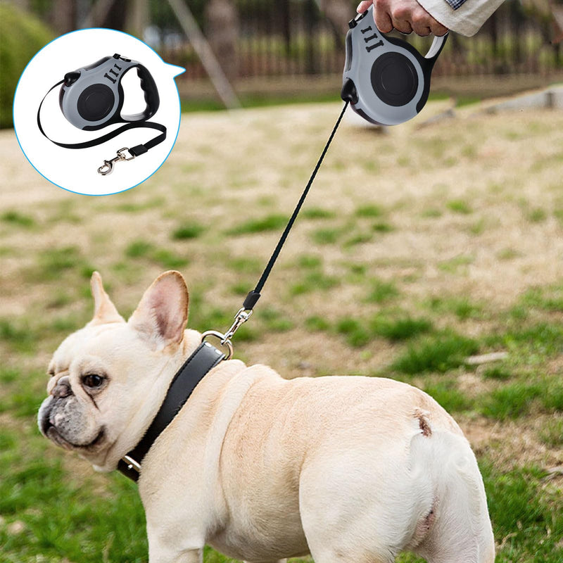 Roll-up dog leash, 1 piece, gray, 5 m roll-up leash for dogs, automatic extendable dog leash, anti-slip handle and quick brake button for small dogs up to 25 kg - PawsPlanet Australia