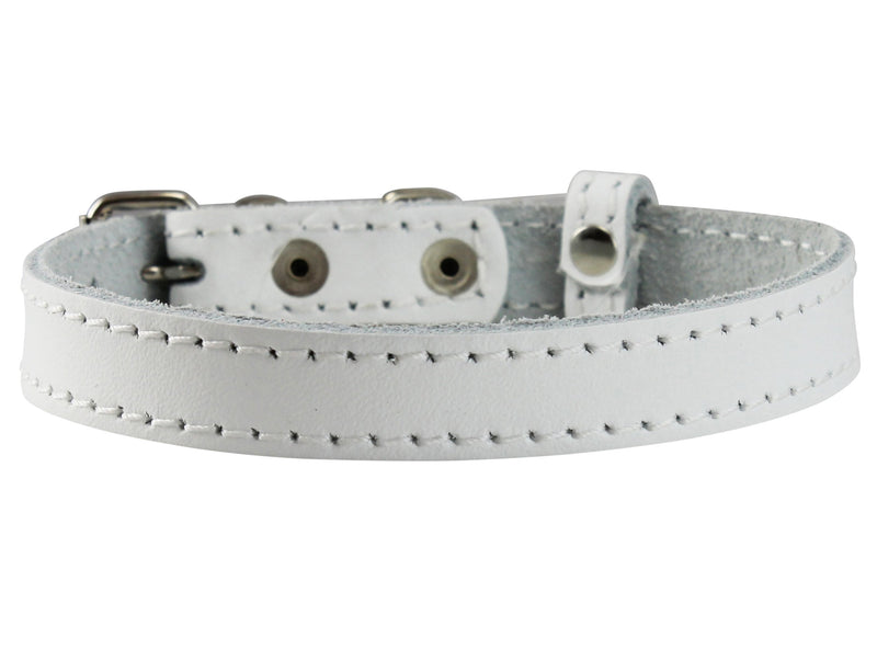 [Australia] - Genuine Leather Dog Collar for Smallest Dogs and Puppies 3 Sizes White Neck: 8"-9.75"; 3/8" Wide 