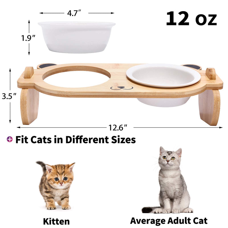 LordCom Bamboo Wood Detachable 15° Slanted Ceramic Cat Puppy Bowl,Protect The Cervical Spine,Cat Bowl with Hello Emoticon,2021 Upgraded… - PawsPlanet Australia