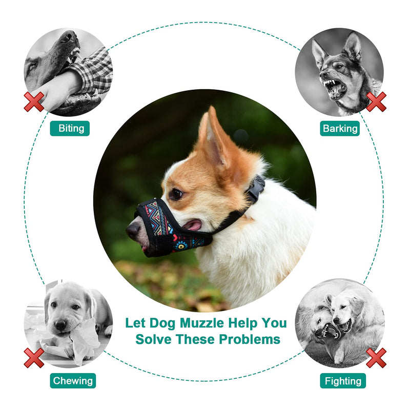 LUCKYPAW Dog Muzzle for Small Medium Large Dog to Prevent Biting Barking Chewing, Printed Nylon Dog Mouth Cover with Adjustable Velcro and Comfort Fit - PawsPlanet Australia