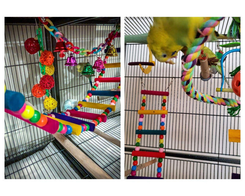 SCSpecial Bird Ladder Toys 27.6 Inch Coloured Flexible Parrot Swing Bridge Wooden Cockatiel Cage Hanging Climbing Ladder - PawsPlanet Australia