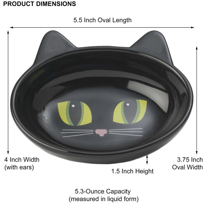 PetRageous Oval Frisky Kitty Stoneware Cat Bowl 5.5-Inch Wide and 1.5-Inch Tall Saucer with 5.3-Ounce Capacity and Dishwasher Safe is Great for Cats Black - PawsPlanet Australia