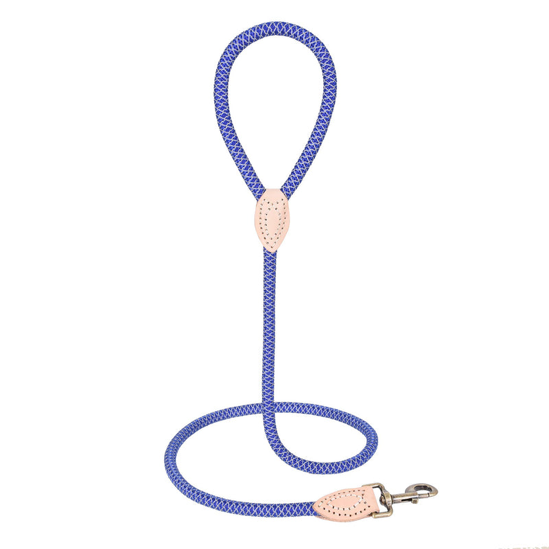 Mile High Life | Chew Proof Dog Leash | Dog Rope Leash | Reflective Dog Leashes | Climbing Rope Dog 1/2" x 4FT Leash w Leather Tip Blue - PawsPlanet Australia