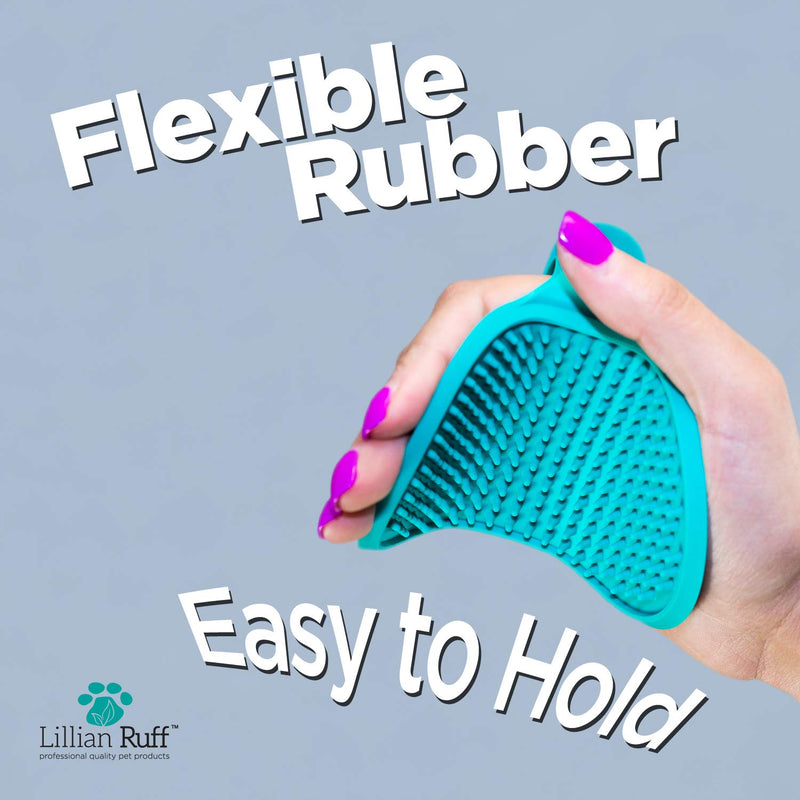 [Australia] - Lillian Ruff Dog Bath Brush - 2 Pack of Flexible Rubber Dog Shower Brush with Adjustable Strap - Soothing Massage Bristles Produce More Lather, Reduce Bath Time, Remove More Dirt & Loose Hair Teal 