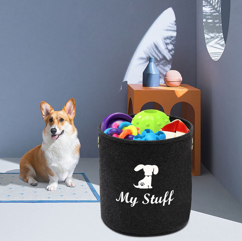 Morezi Round felt pet toy storage, dog toy bin, basket chest organizer with metal handles - perfect for organizing pet toys, blankets, leashes and food - Dark Grey - PawsPlanet Australia