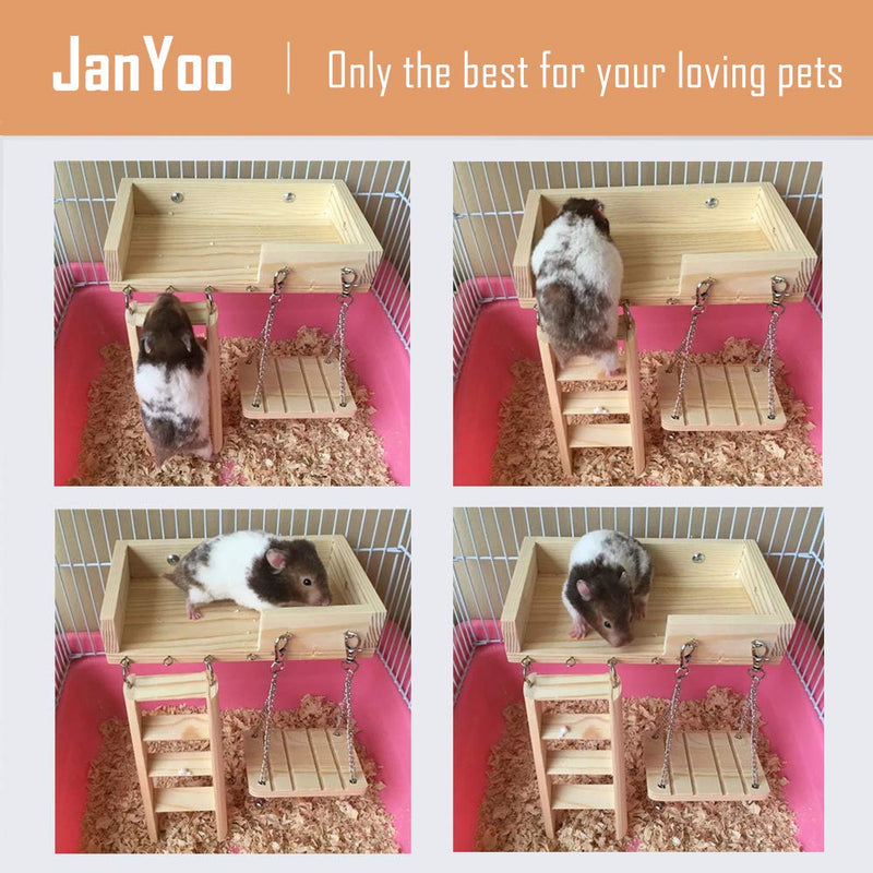[Australia] - JanYoo Gerbil Toys Dwarf Hamster Wood Platform Ladder Hanging Swing,Small,Climbing Kits Cage Accessories for Guinea Pig,Chinchilla,Hedgehog 
