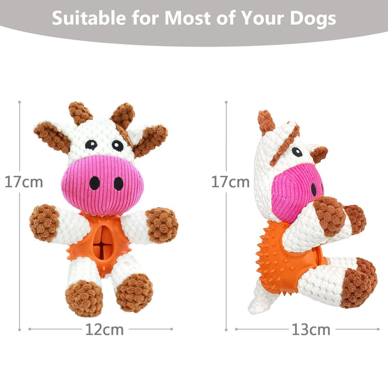 Sqinor Dog Toy Plush Squeaky Interactive Stable Toy for Large Small Dogs and Puppies - Cuddly Toy for Dogs (Cow - New) Cow - New - PawsPlanet Australia