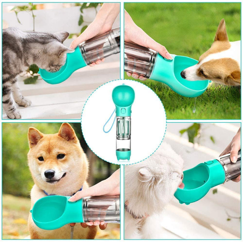 Browfin 4 in 1 Dog Water Bottle, Pet Portable Water Bottle with 300ML Water Tank, Dog Food Storage, Poop Shovel & Garbage Bag, Leak Proof Button Design, Lightweight & Portable for Travel, Camping - PawsPlanet Australia