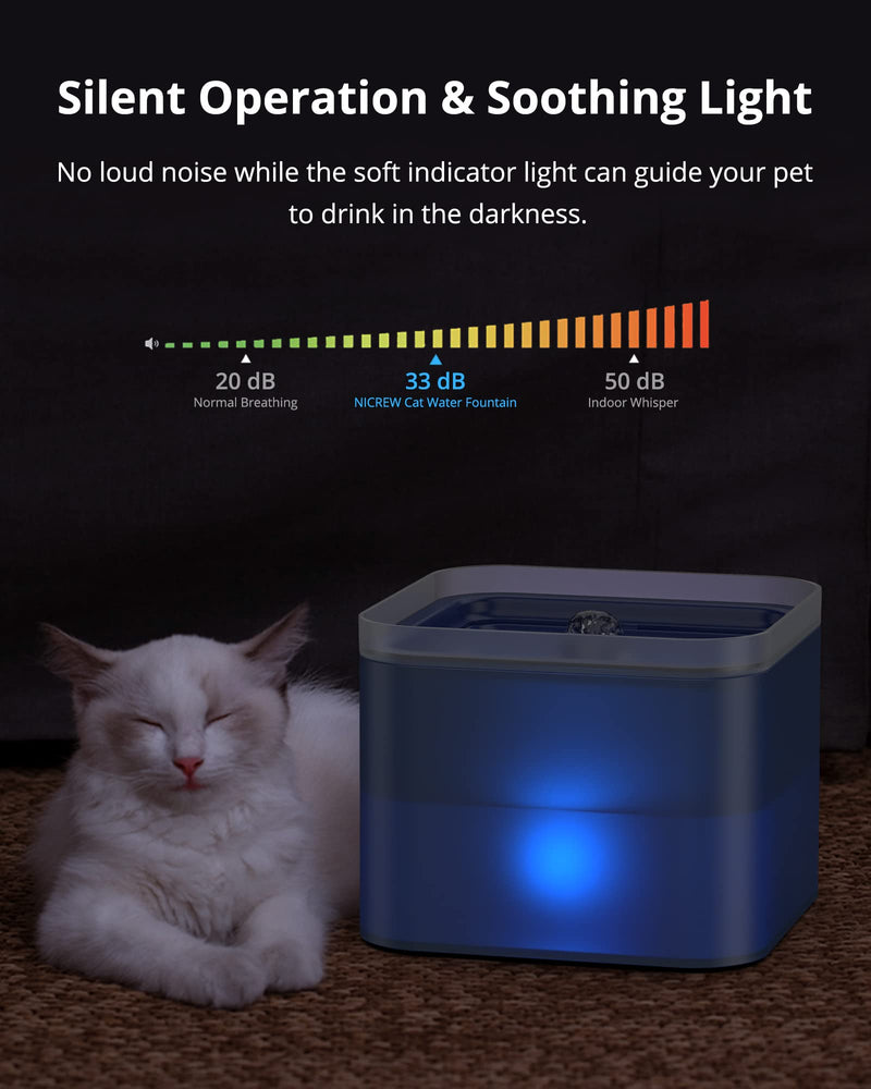 NICREW Pet Water Fountain, Cat Drinking Fountain with LED Light, Drinking Bowl for Cat and Small Dogs, Filter Included, Blue - PawsPlanet Australia