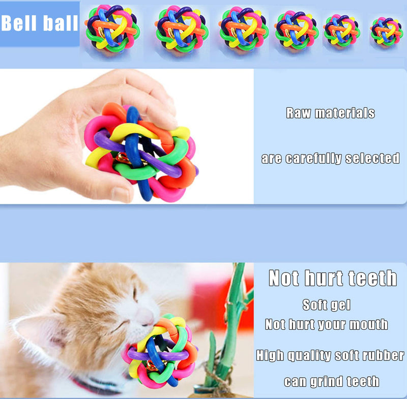 NANAOUS 6 pc Pet Puppy Dog Cat Colorful Dog Rubber Ball with Bell , 5.5 cm / 6.5 cm /6.8 cm / 7cm / 8.5 cm / 9.5 Rubber Woven Ball Knot Ball ,Interactive Dog/Cat Ball - PawsPlanet Australia