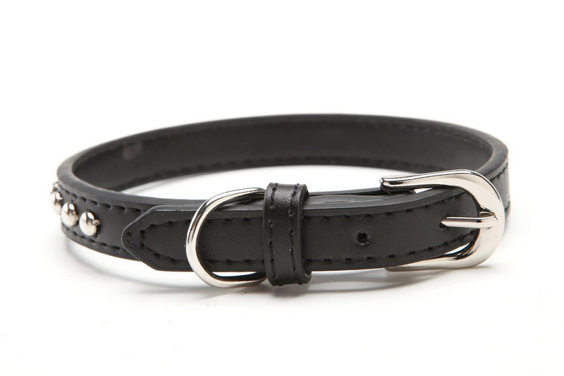 [Australia] - BINGPET Real Split Leather Studded Pet Dog Collar S Black 