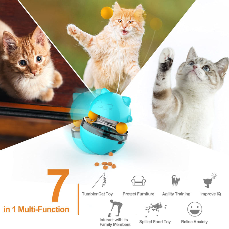 Automatic Cat Toy, 2-in-1 Cat Feather Toy & Cat Ball Toy, Cats Toy Interactive Cat Toys for Indoor Cats, Cat Puzzle Toys-Turntable Leaking Food Ball Cat Toy, Satisfies Kitty's Chasing & Eating Needs - PawsPlanet Australia