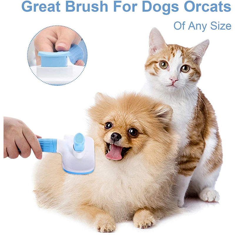 Dog Brush Cat Brush Grooming Comb,Self Cleaning Cat Dog Slicker Brushes with Smooth handle,Pet Grooming Tool with Cleaning Button for Cat Dog Shedding Brush Cat Dog Massage Clean Tangled Brush(Blue) Blue - PawsPlanet Australia
